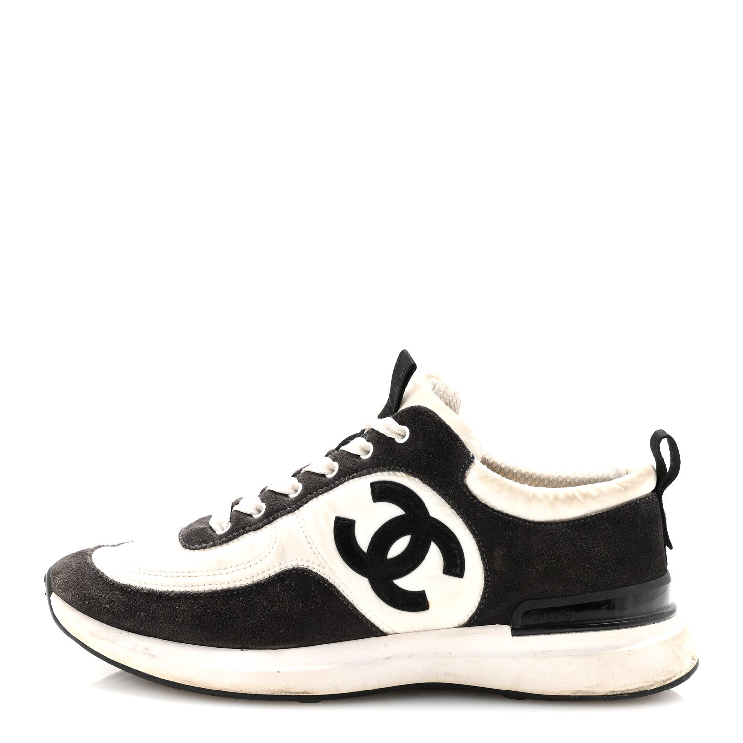 Chanel Nylon Suede Calfskin CC Sneakers 40 White Dark Grey 1804583