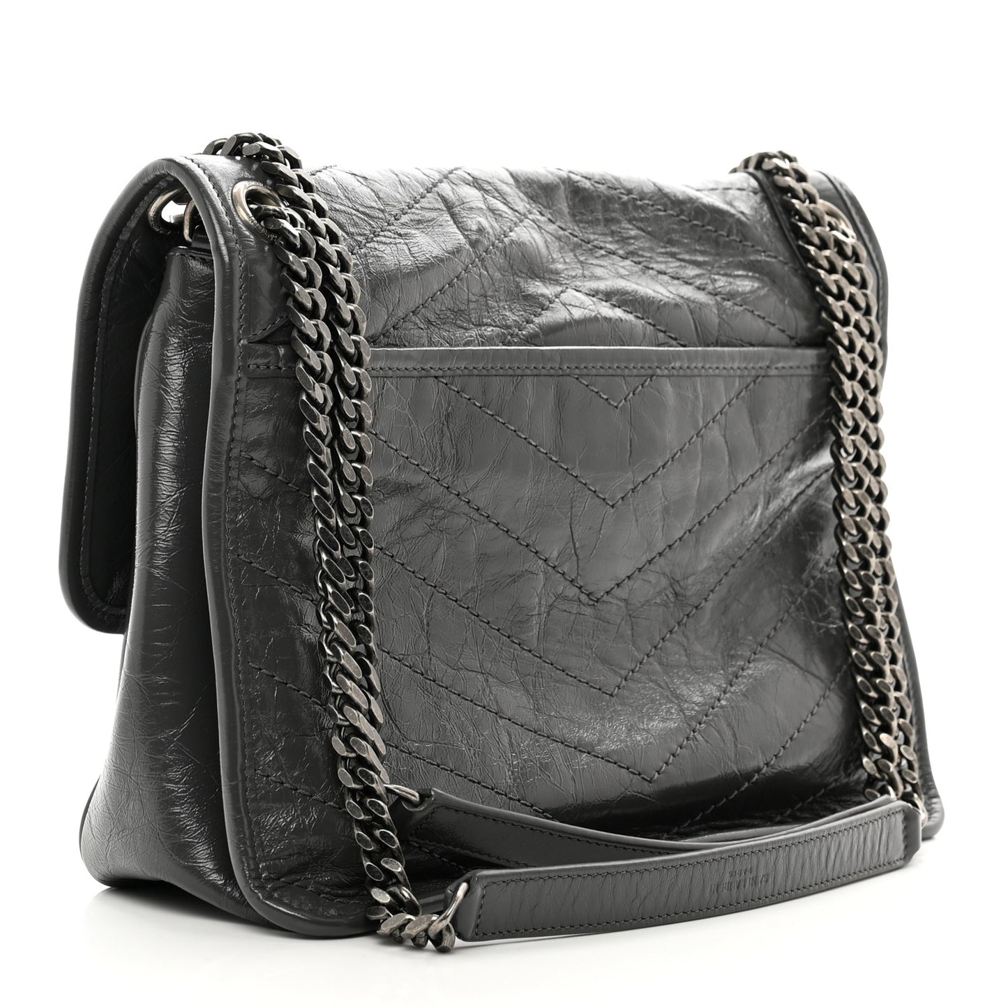 Crinkled Calfskin Matelasse Monogram Medium Niki Chain Satchel Storm