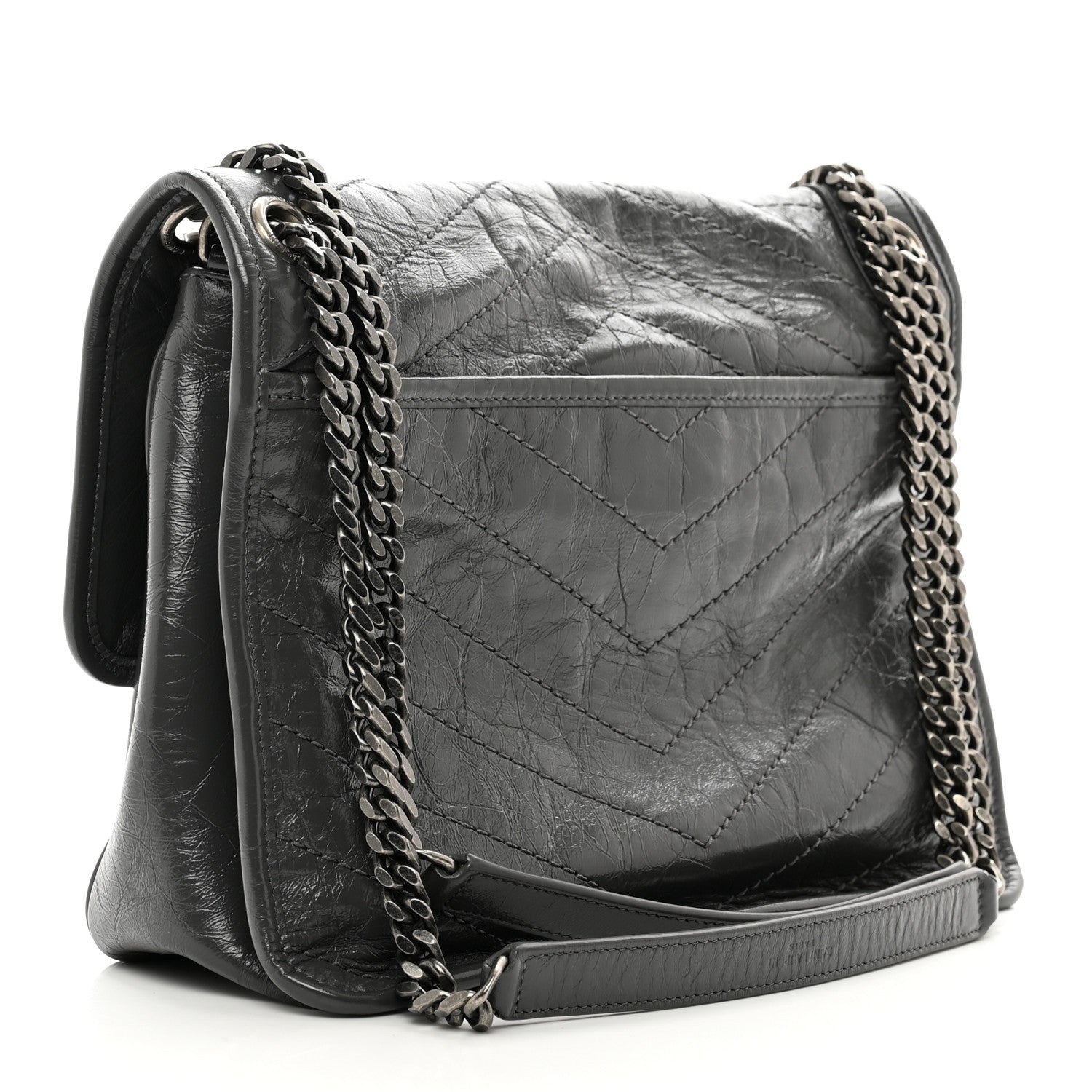 Saint Laurent Crinkled Calfskin Matelasse Monogram Medium Niki Chain Satchel Storm 3 of 10