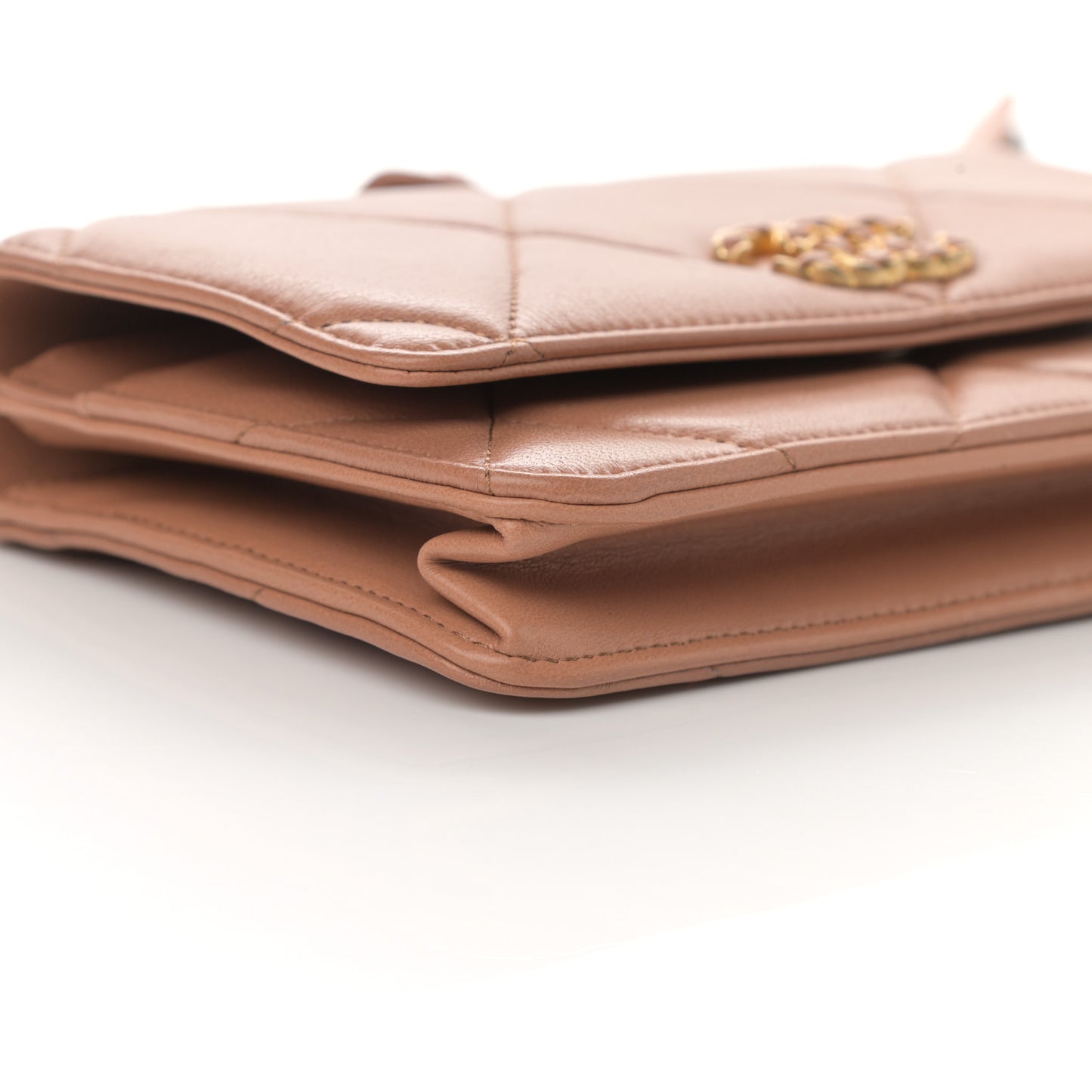 Lambskin Quilted Chanel 19 Wallet On Chain WOC Brown