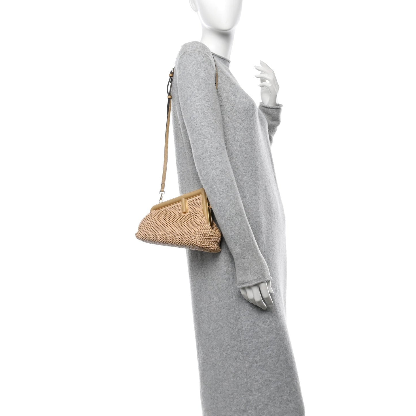 Raffia Nappa Macrame Small Fendi First Natural Sahara