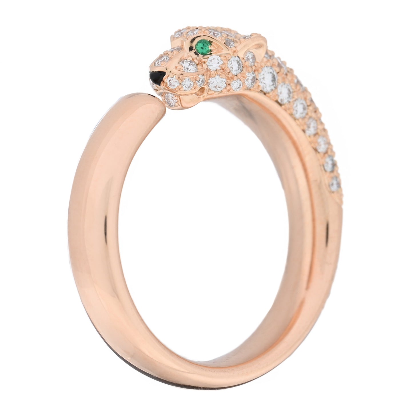 18K Pink Gold Diamond Emerald Onyx Panthere De Cartier Ring 58 8.25