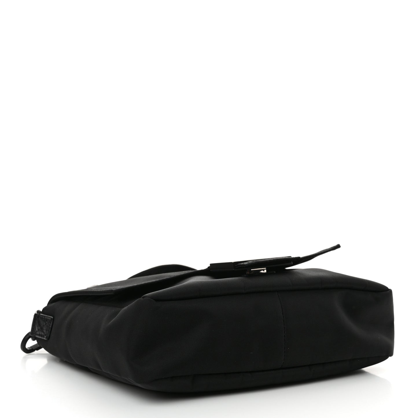 Econyl Nylon Cuoio Romano Monochrome Medium Baguette Messenger Bag Black