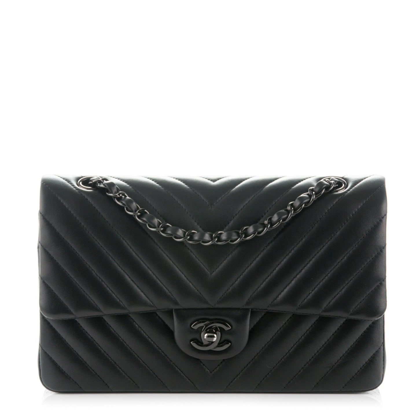 Lambskin Chevron Quilted Medium Double Flap So Black