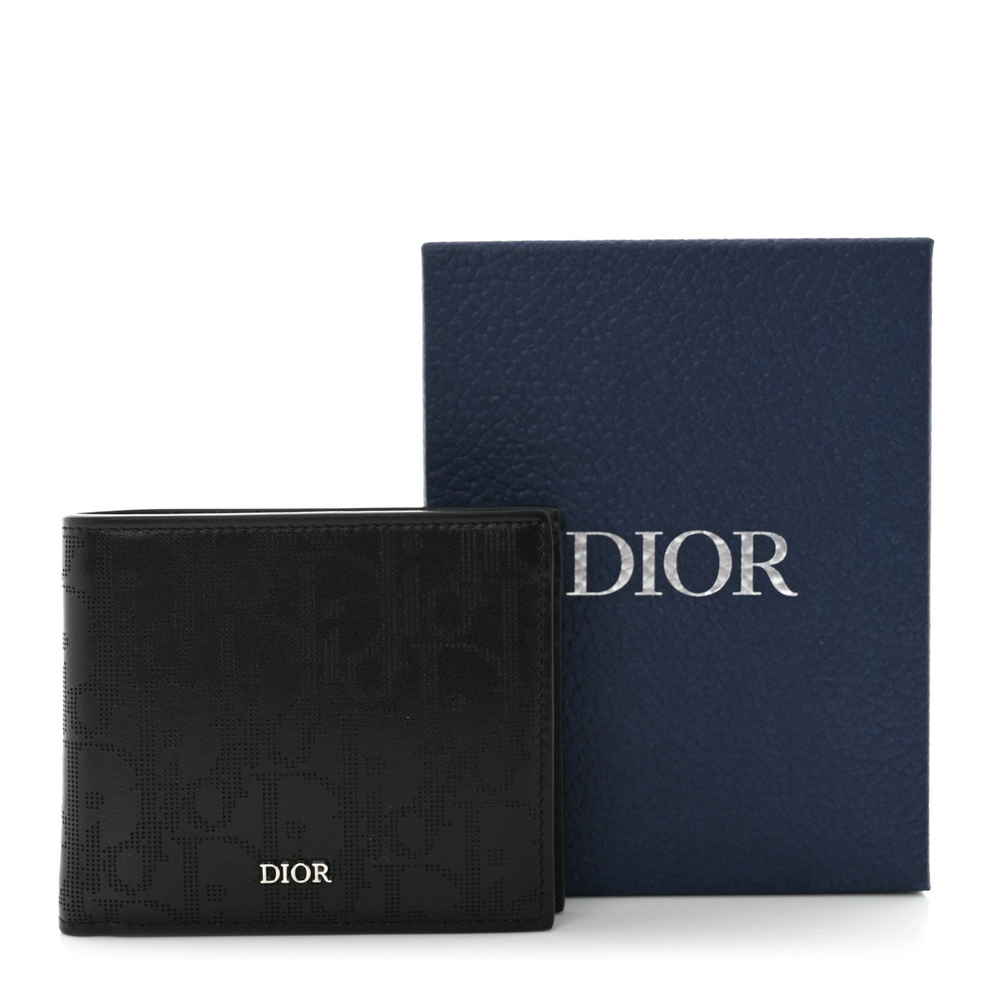Calfskin Perforated Oblique Bi-Fold Do Galaxy Wallet Black