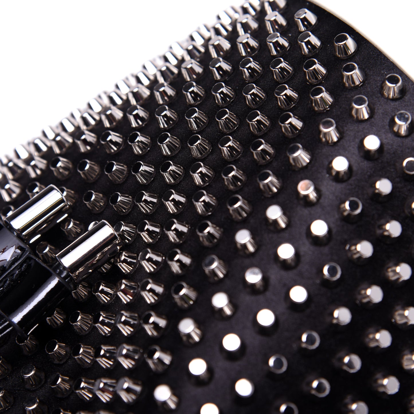 Silk Satin Calfskin Marie Jane Loubirun Studded Bucket Black Silver