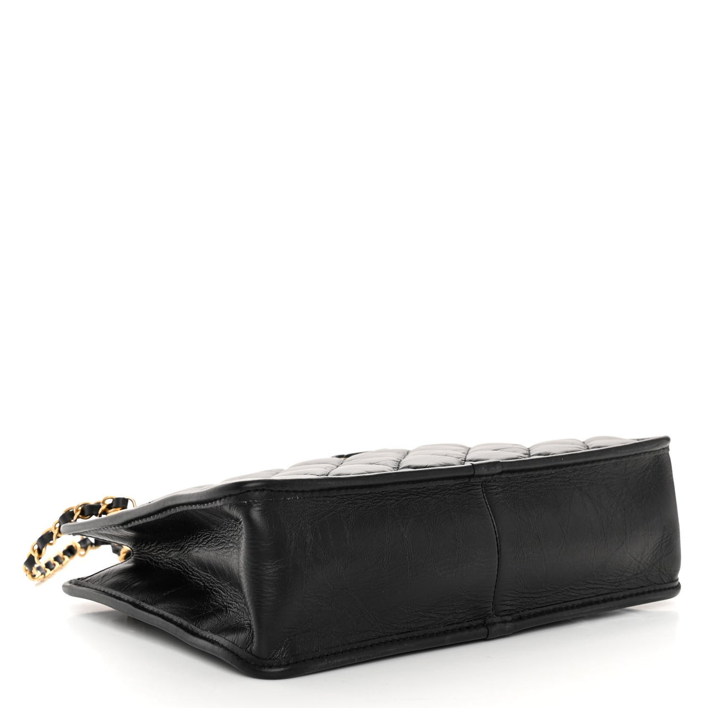 Aged Calfskin Quilted Small Graphic Catch Shopping Bag Black