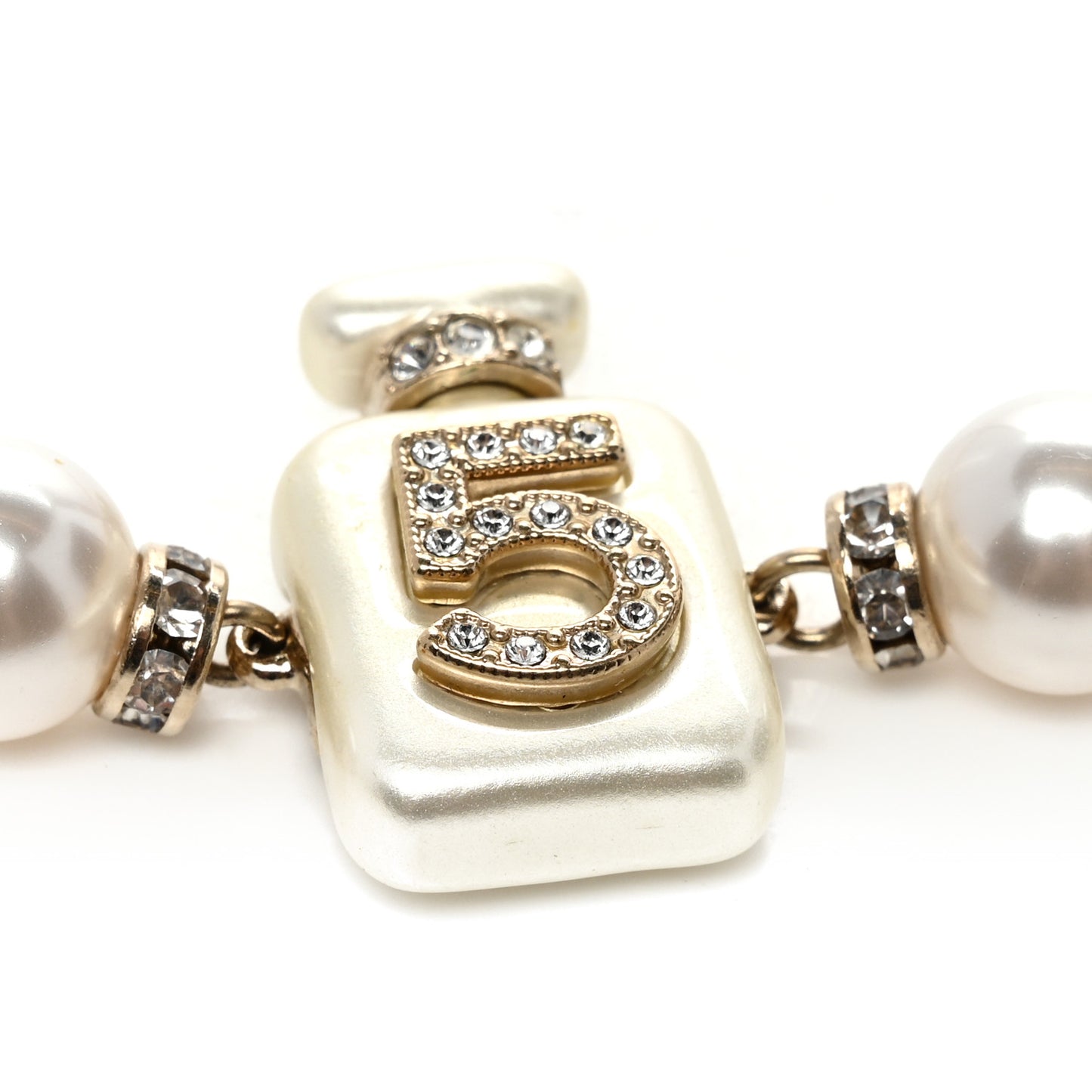 Pearl Resin Crystal CC No 5 Perfume Bottle Chain Belt Gold Pearly White
