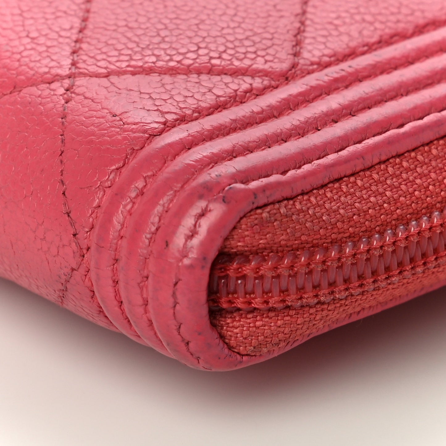 Caviar Quilted Large Boy Zip Around Wallet Coral