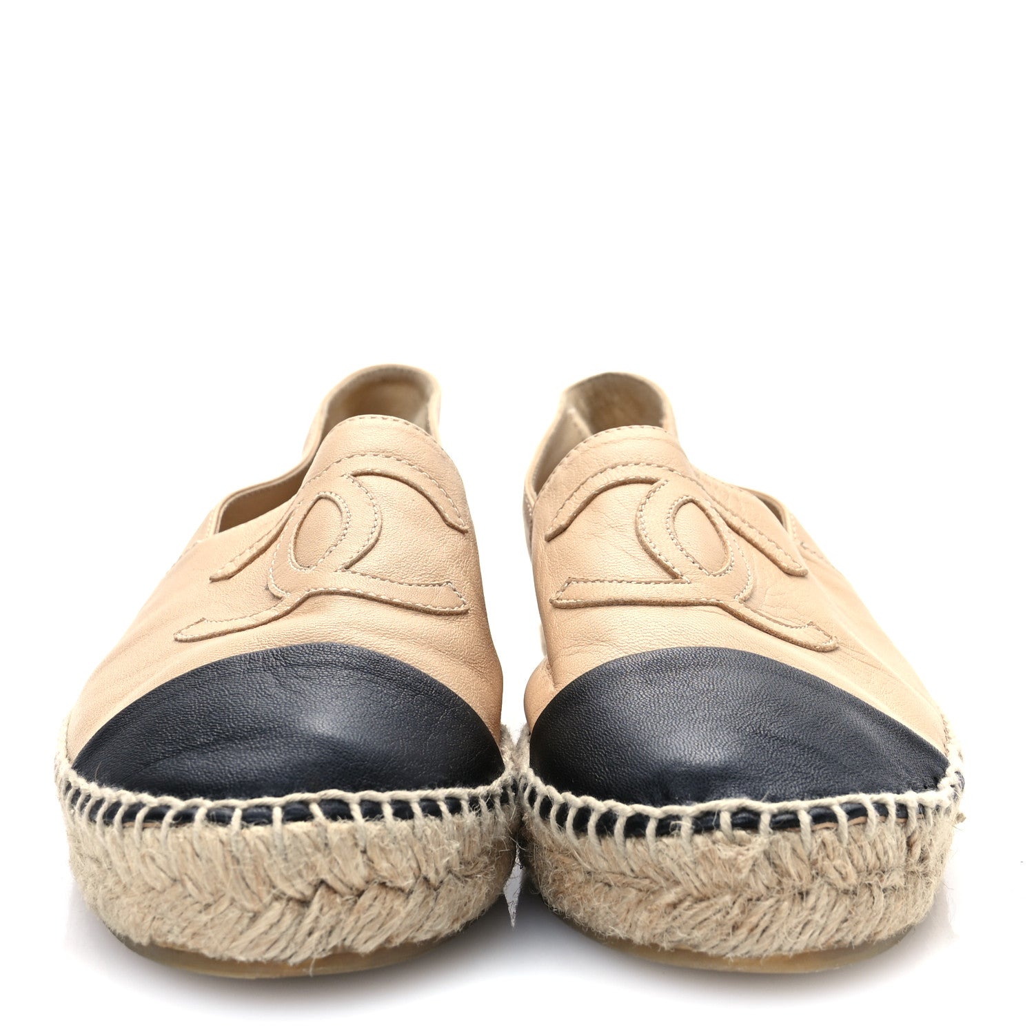 Chanel Lambskin CC Espadrilles 37 Beige Black 2 of 15