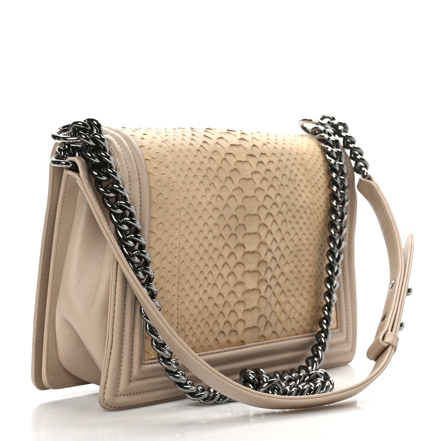 Snakeskin Calfskin New Medium Boy Flap Beige