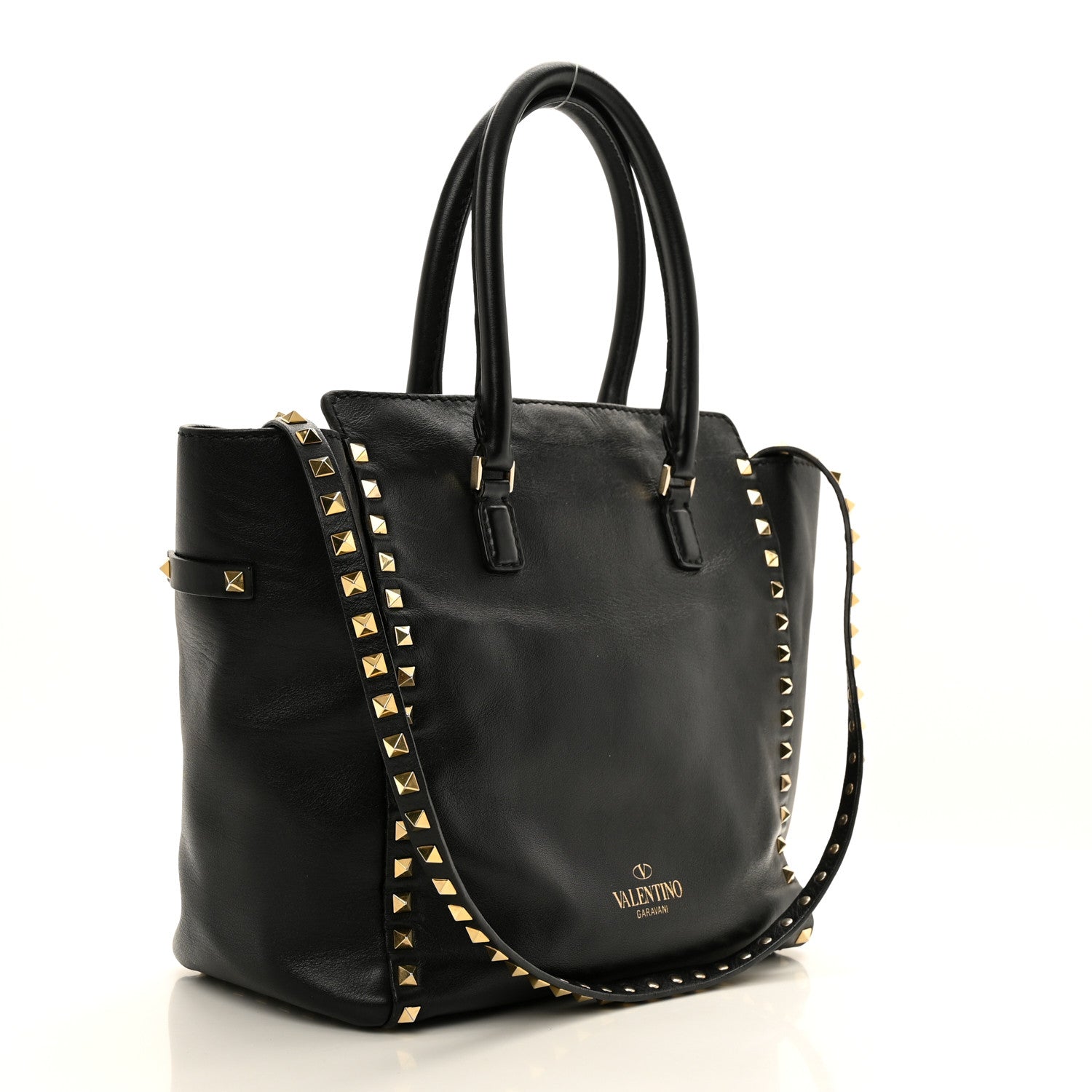 Valentino Garavani Vitello Rockstud Double Handle Tote Black 3 of 13