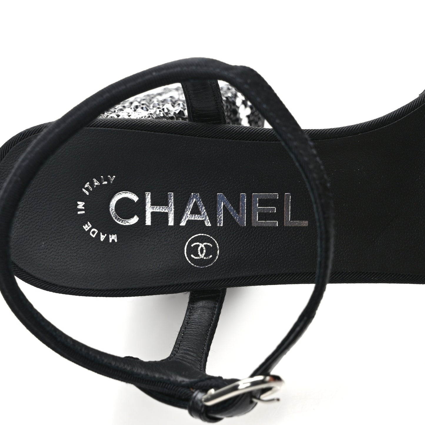 Grosgrain Strass Logo Platform Sandals 36.5 Black Silver