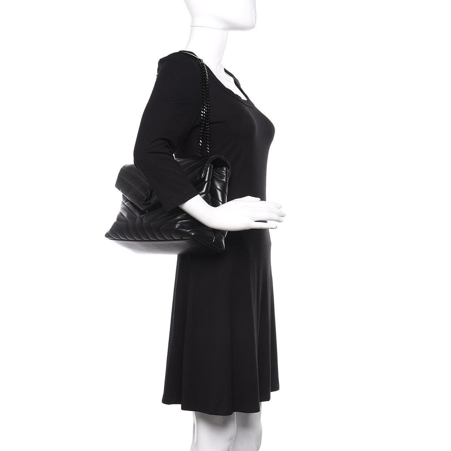 Calfskin Y Quilted Monogram Medium Loulou Chain Satchel Black