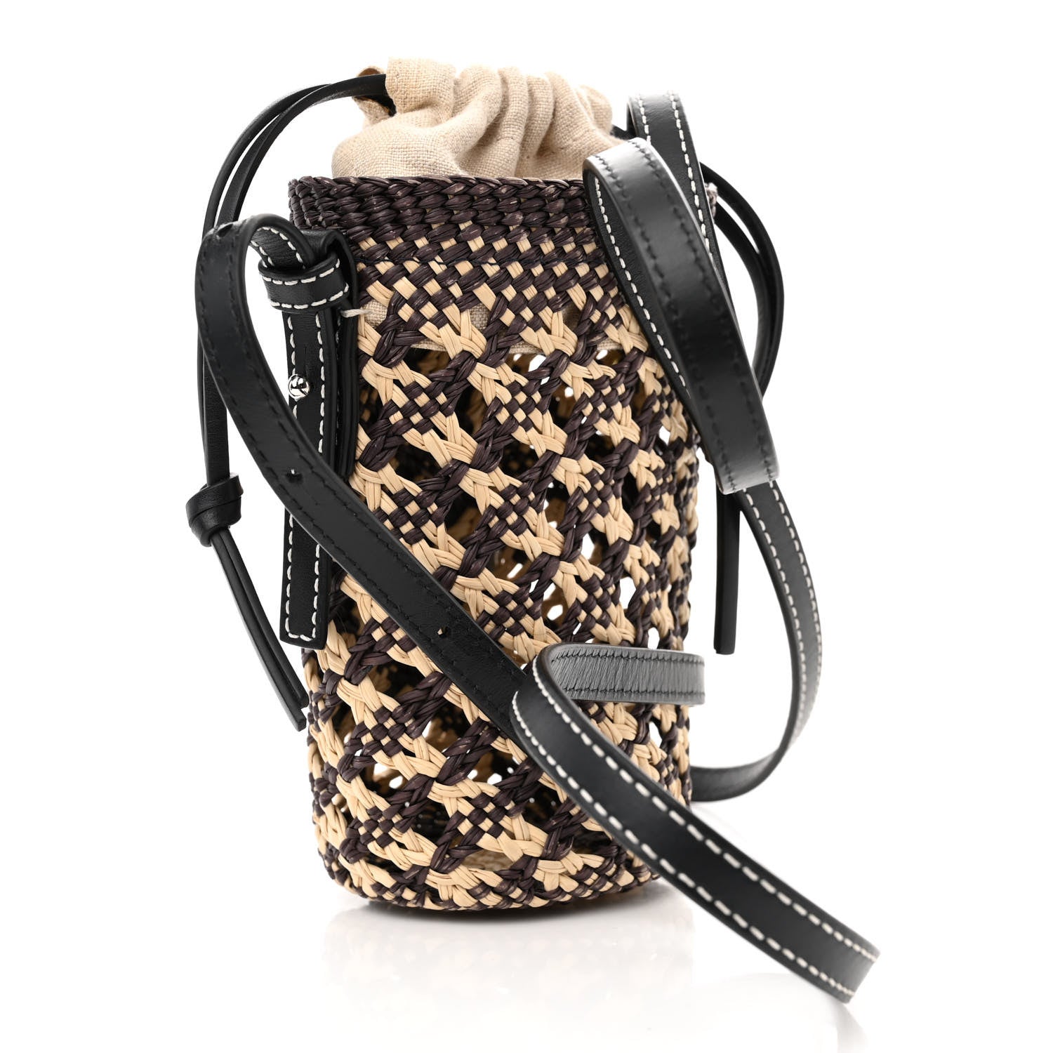 Loewe Calfskin Raffia Paula's Ibiza Pocket Bucket Bag Natural Navy Blue 3 of 10