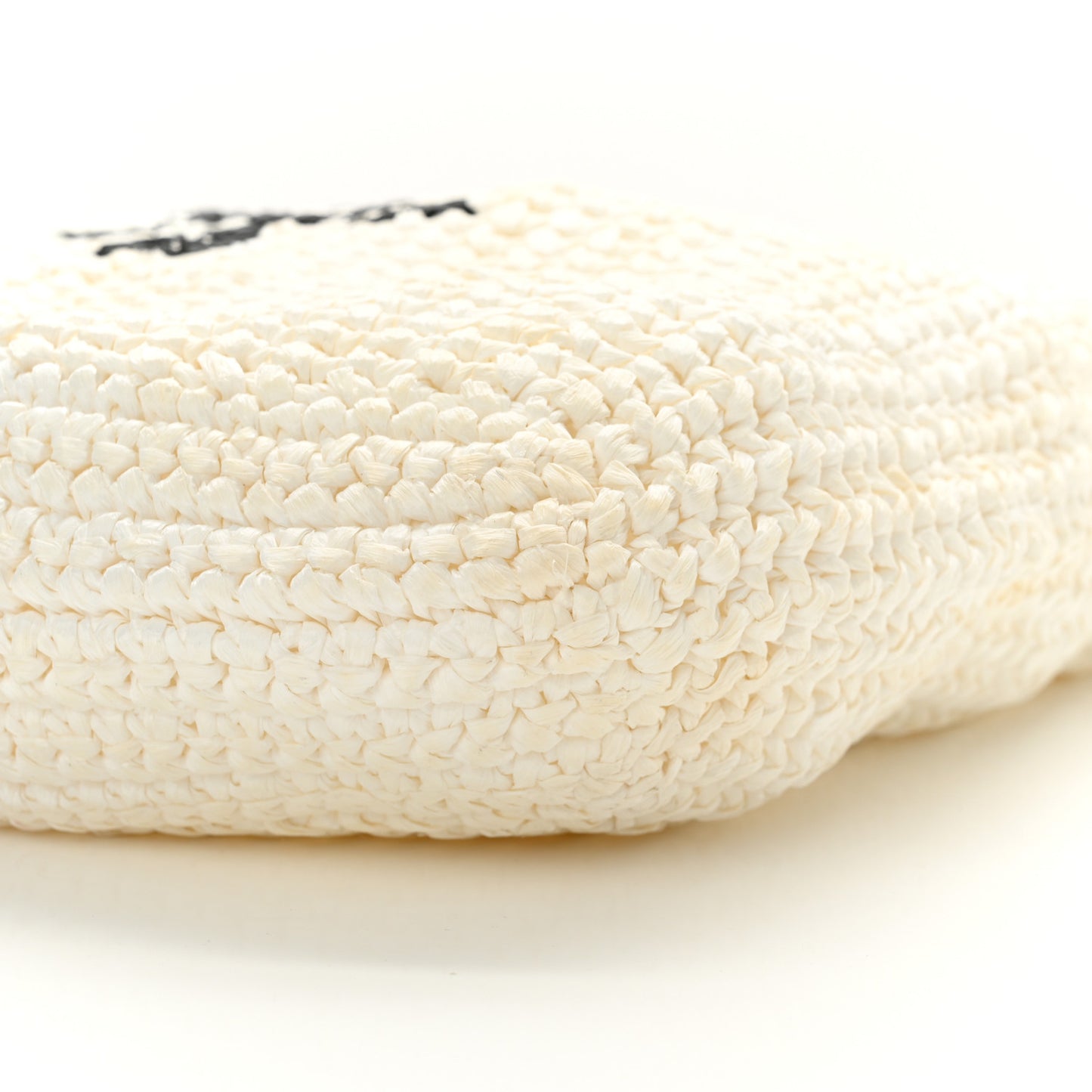 Yarn Raffia Effect Crochet Embroidered Small Logo Tote White