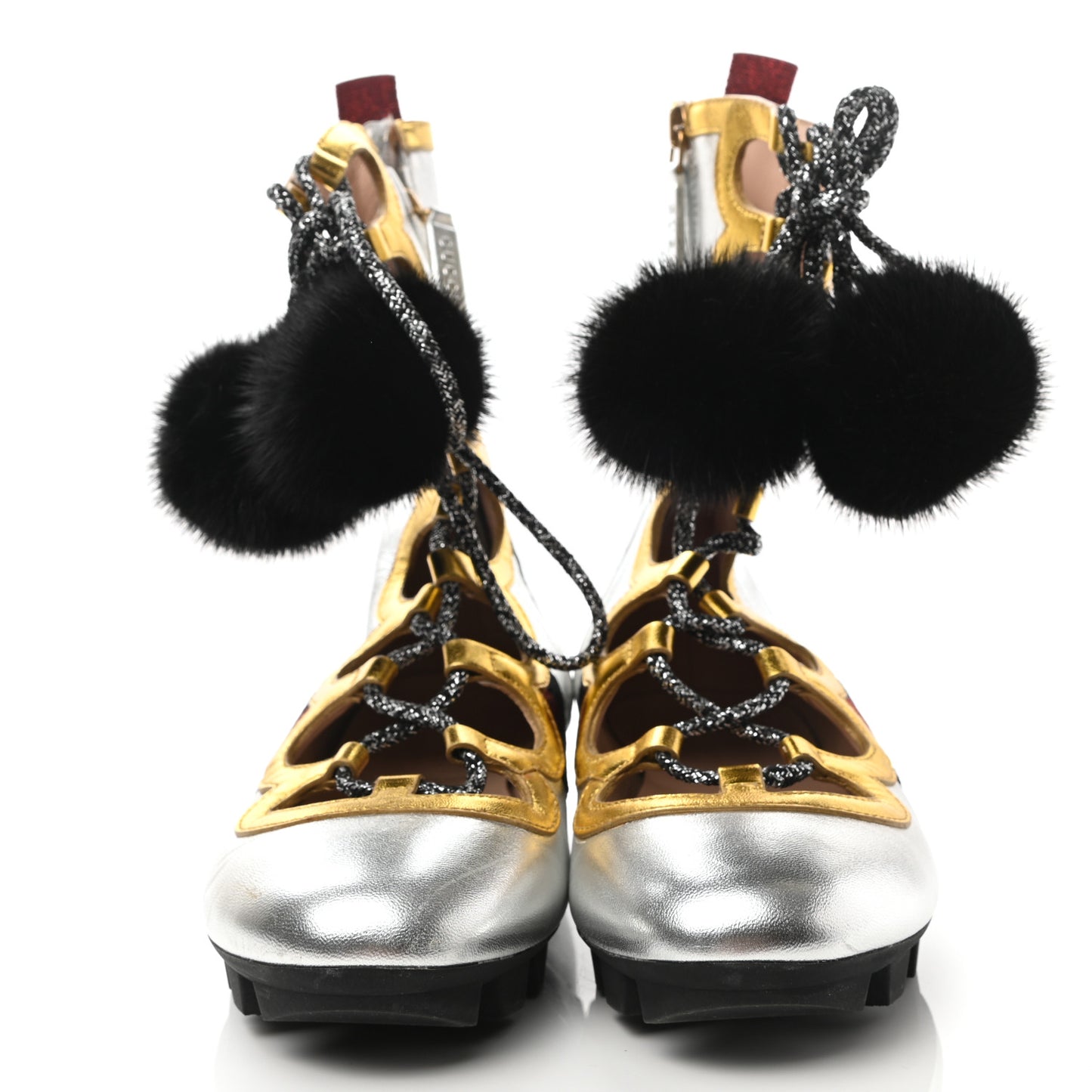 Metallic Nappa Mink Web Lace Up Titan Sneakers 35.5 Argento Gold