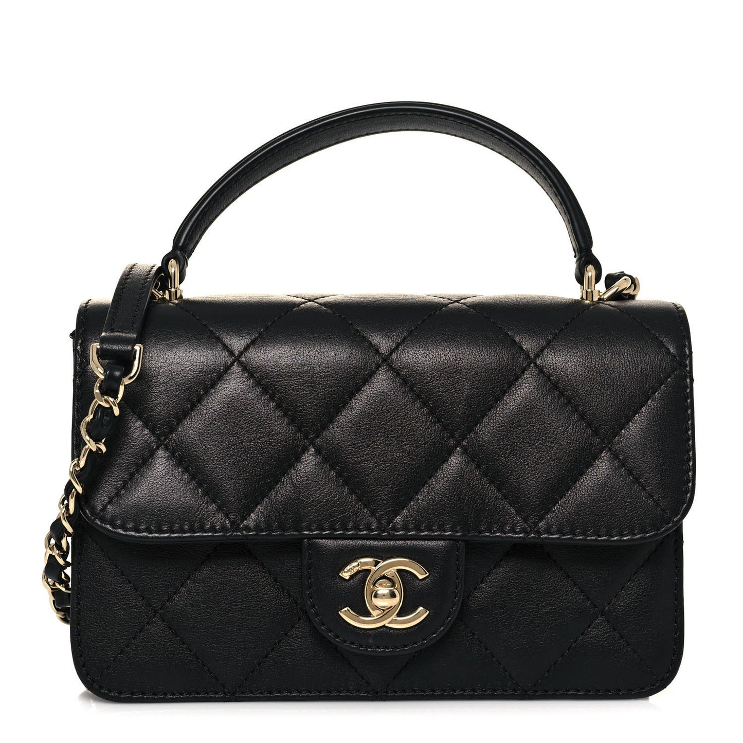 Calfskin Quilted Small Top Handle Flap Black