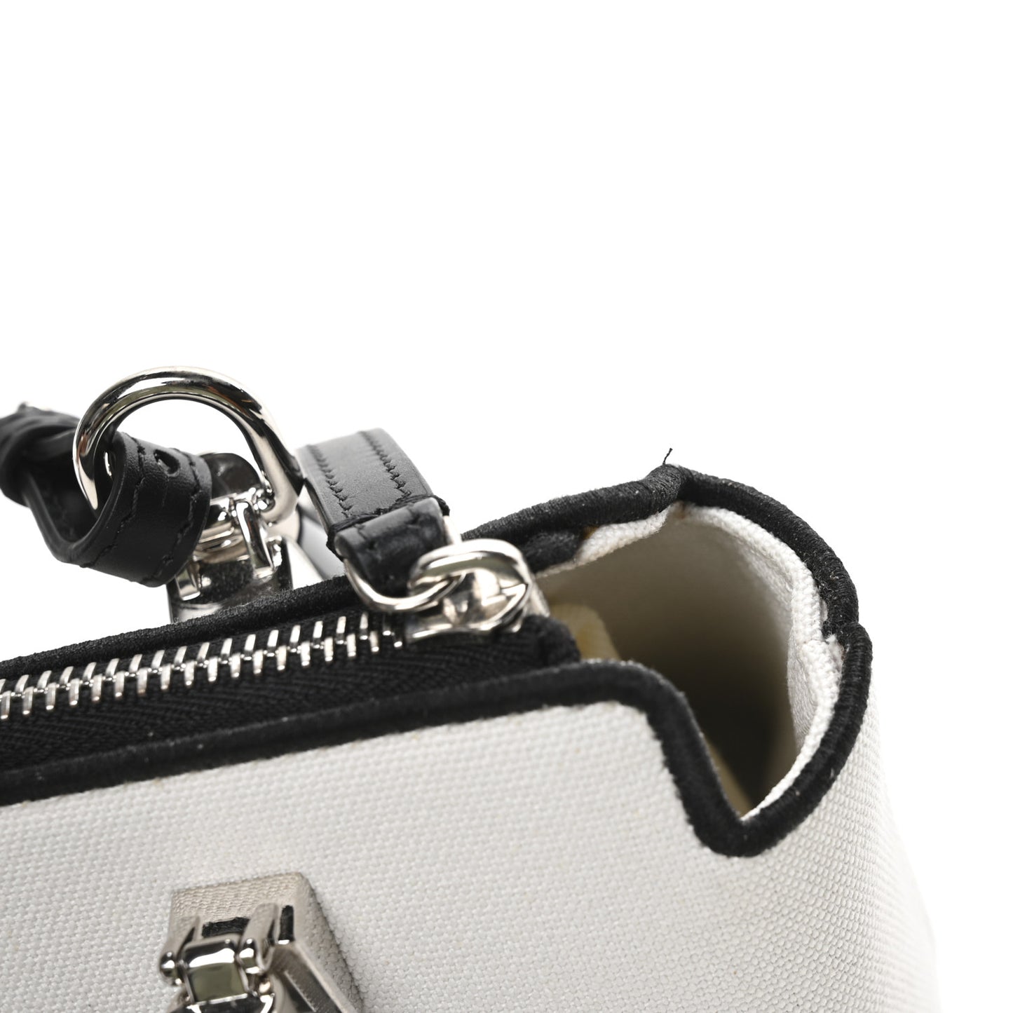 Canvas Vitello King Plexiglass Logo Embroidered Mini By The Way Top Handle Boston Bag White Rice Black