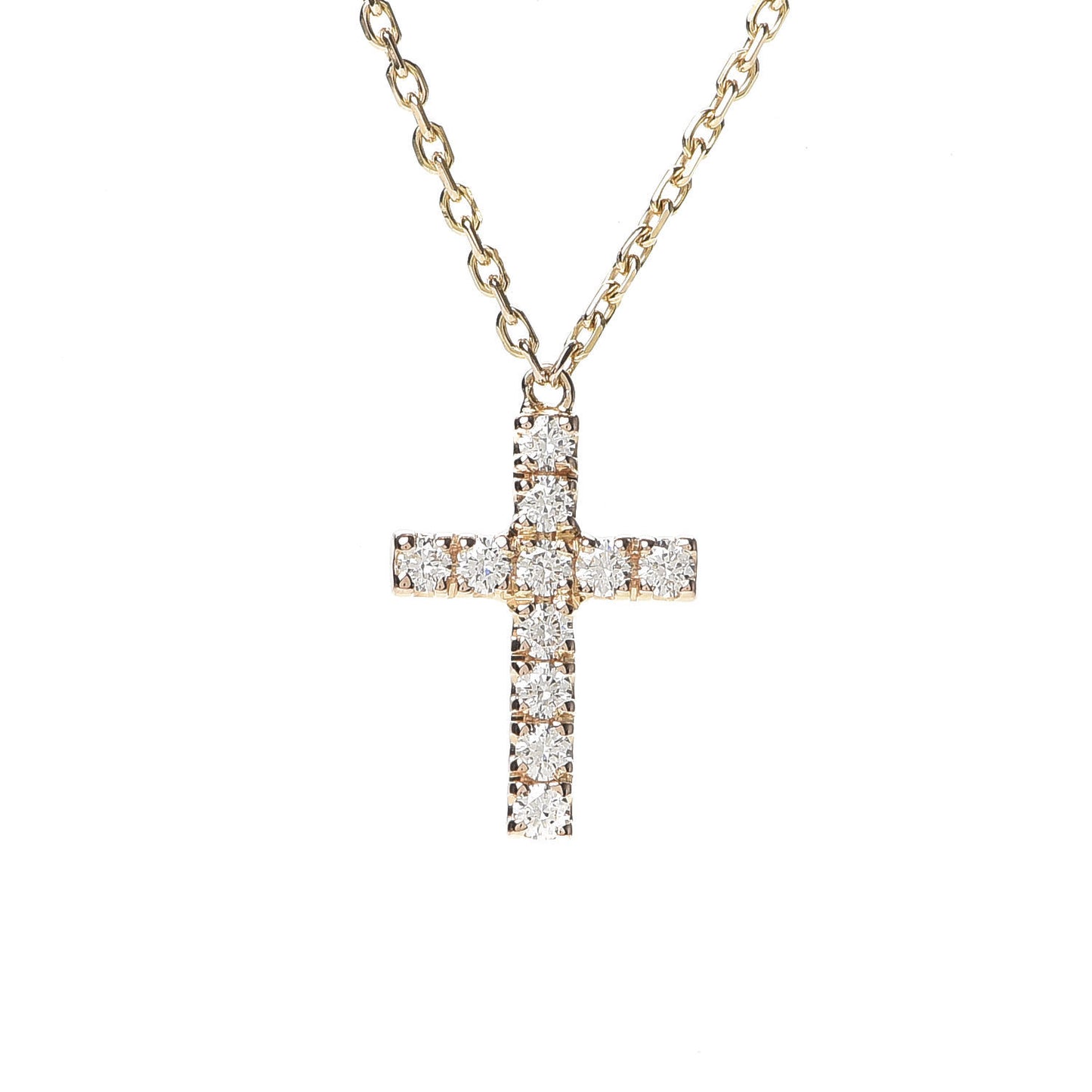 18K Pink Gold Diamond Symbols Cross Pendant Necklace