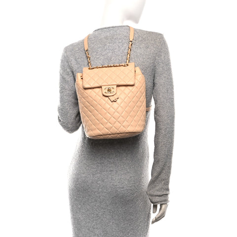 Calfskin Quilted Small Urban Spirit Backpack Beige