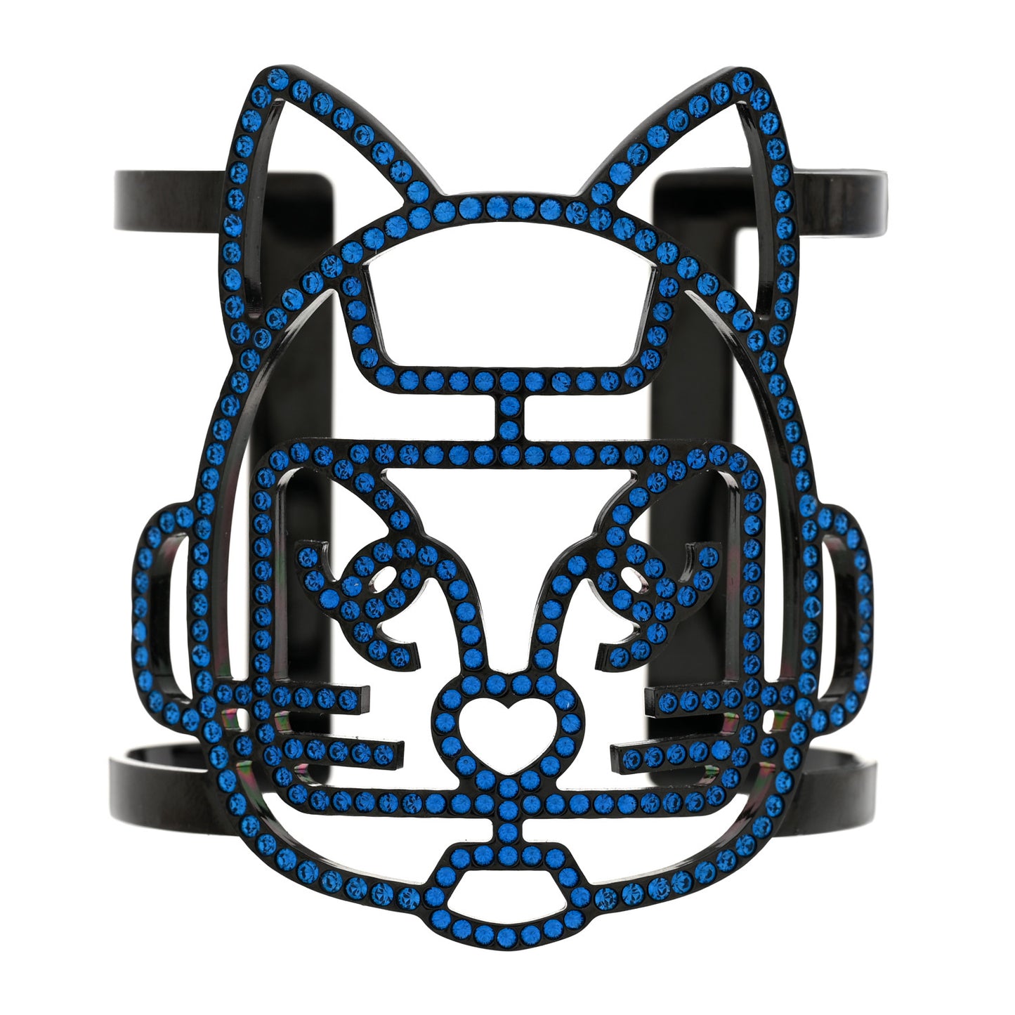 Strass Crystal CC Emoji Robot Cat Cuff Blue
