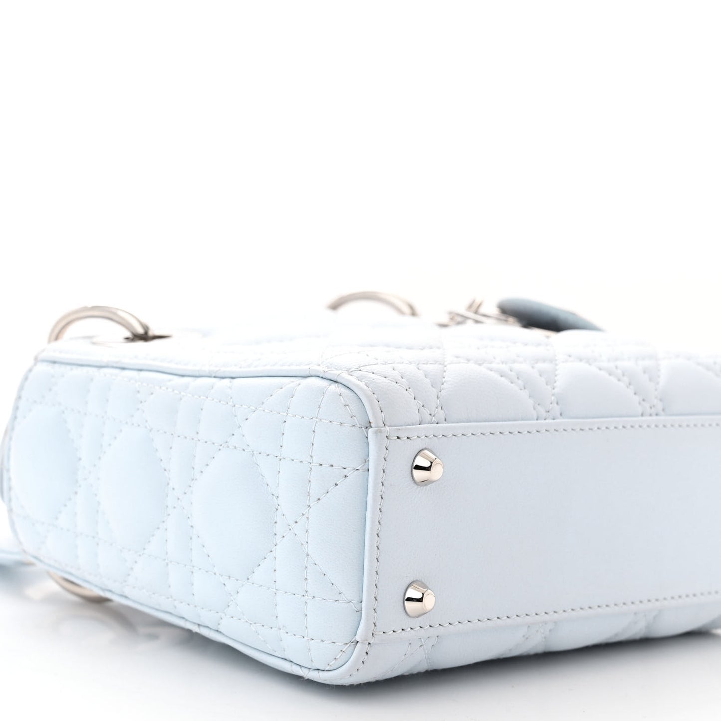 Lambskin Cannage Mini Lady Dior Crystal Strap Light Blue
