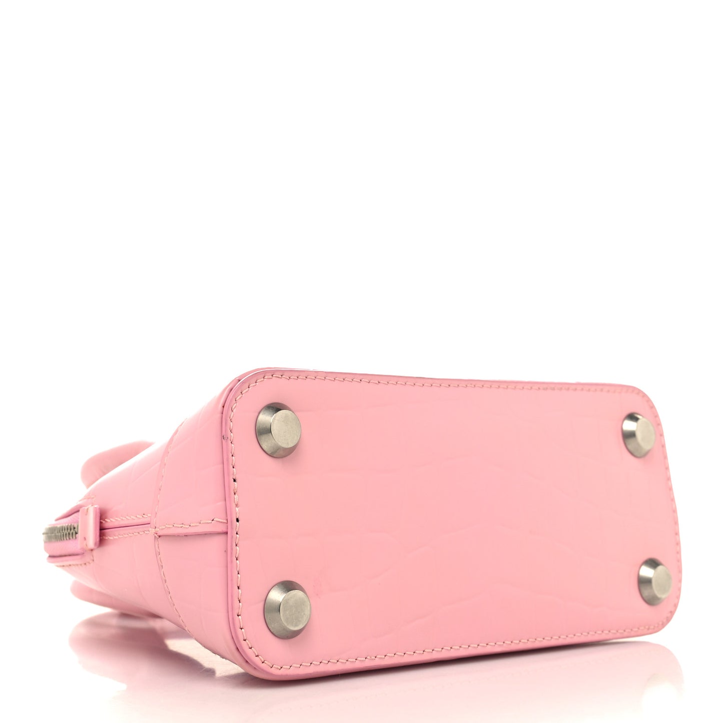 Semi Shiny Calfskin Rivet Crocodile Embossed XXS Ville Top Handle Bag Pink