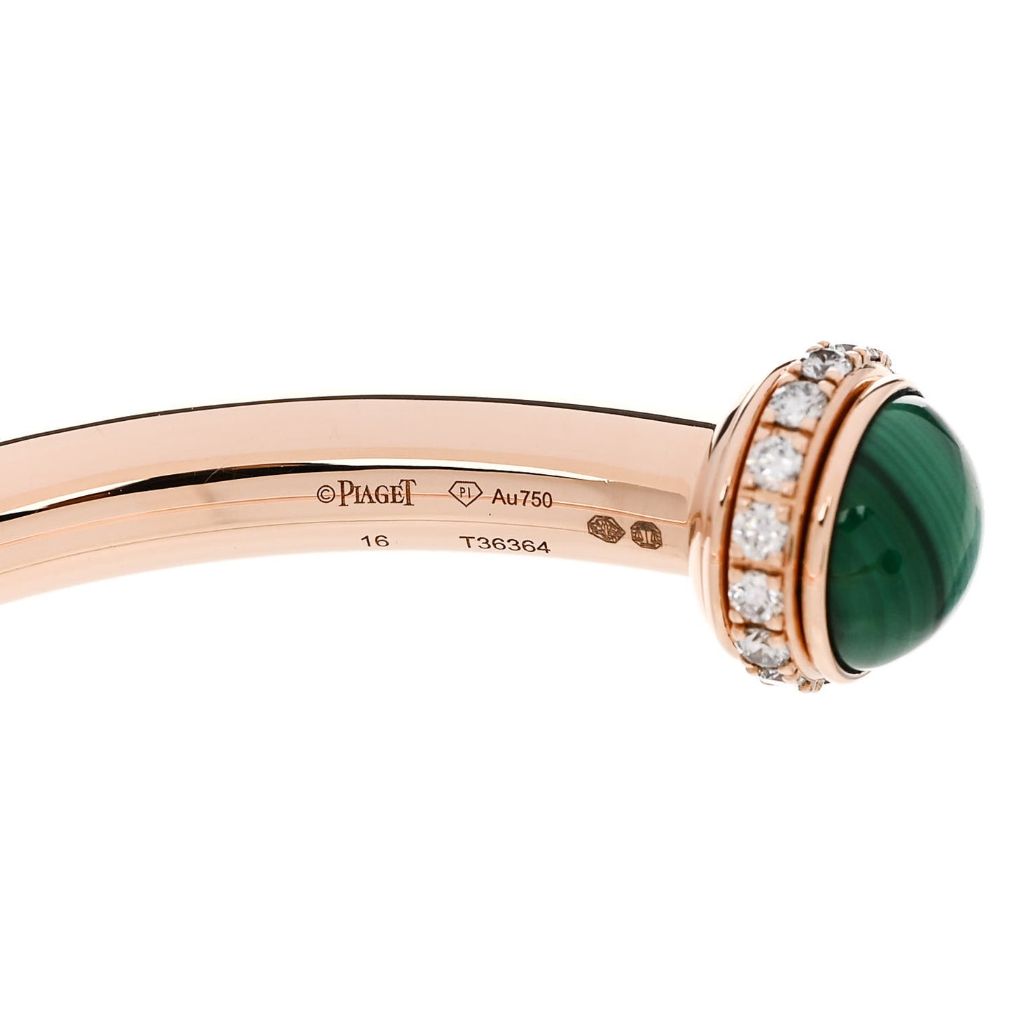 18K Rose Gold Diamond Malachite Possession Open Bangle Bracelet