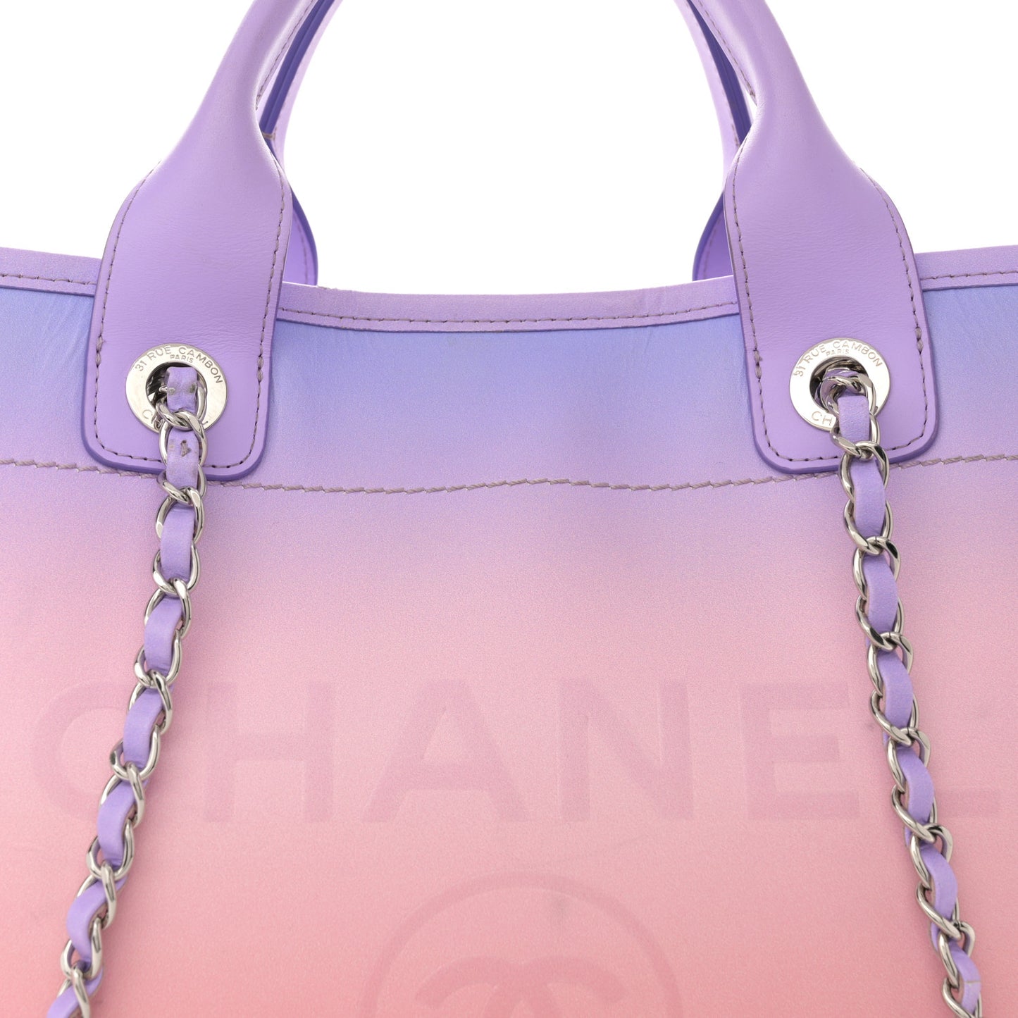 Shaded Calfskin Small Deauville Tote Light Purple Pink Coral