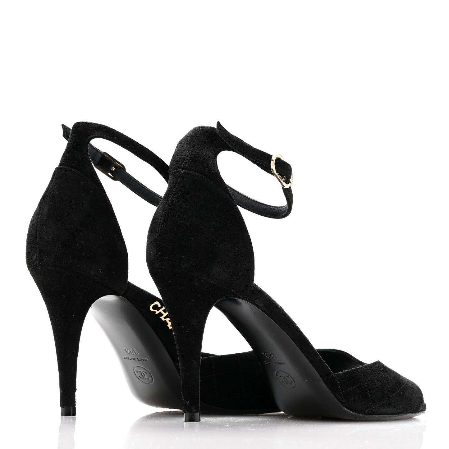 Suede Quilted Logo Sandals 38.5 Black