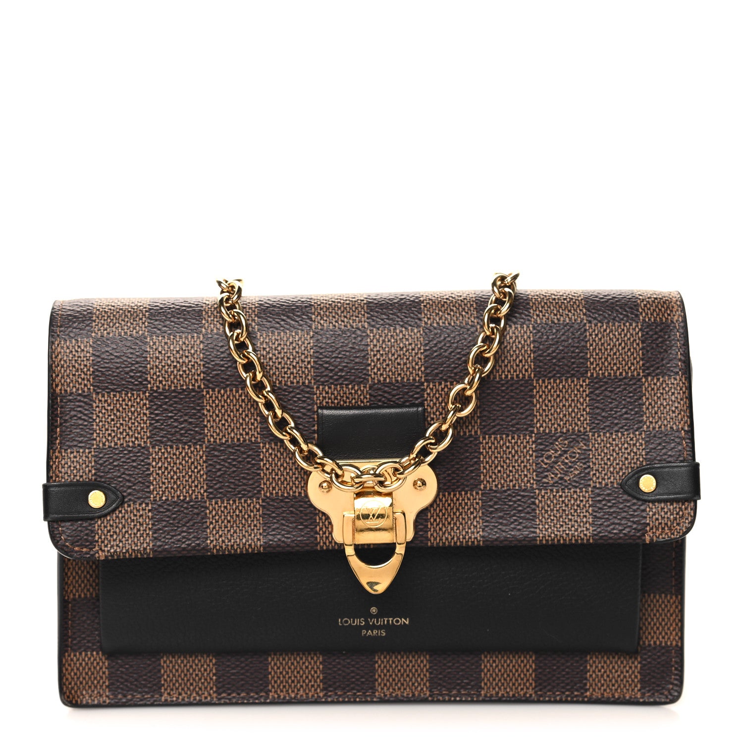 Louis Vuitton Damier Ebene Vavin Chain Wallet Black 1615041