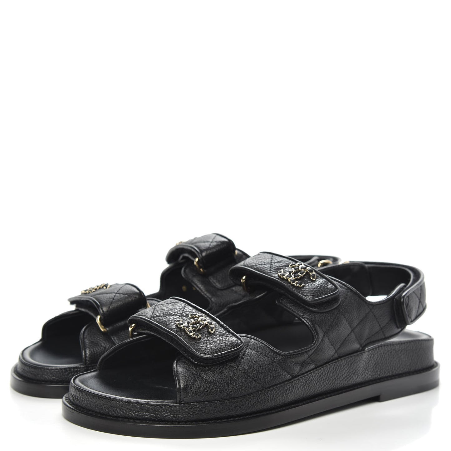 Grained Calfskin Velcro Dad Sandals 38 Black