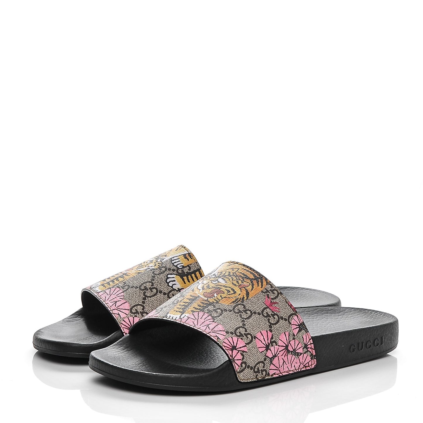 GG Supreme Monogram Bengal Womens Slide Sandals 40 Beige Crop Pink