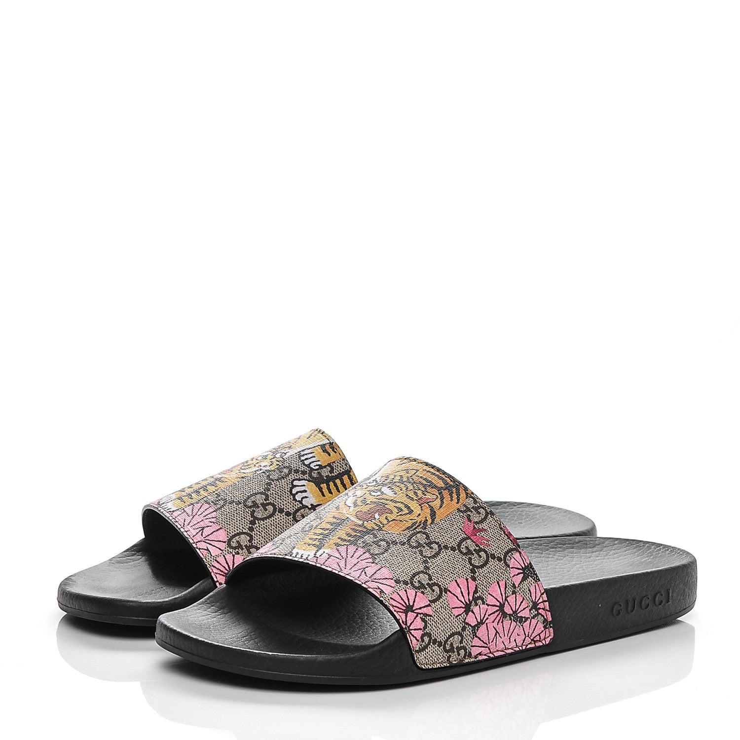 Gucci GG Supreme Monogram Bengal Womens Slide Sandals 40 Beige Crop Pink 3 of 7