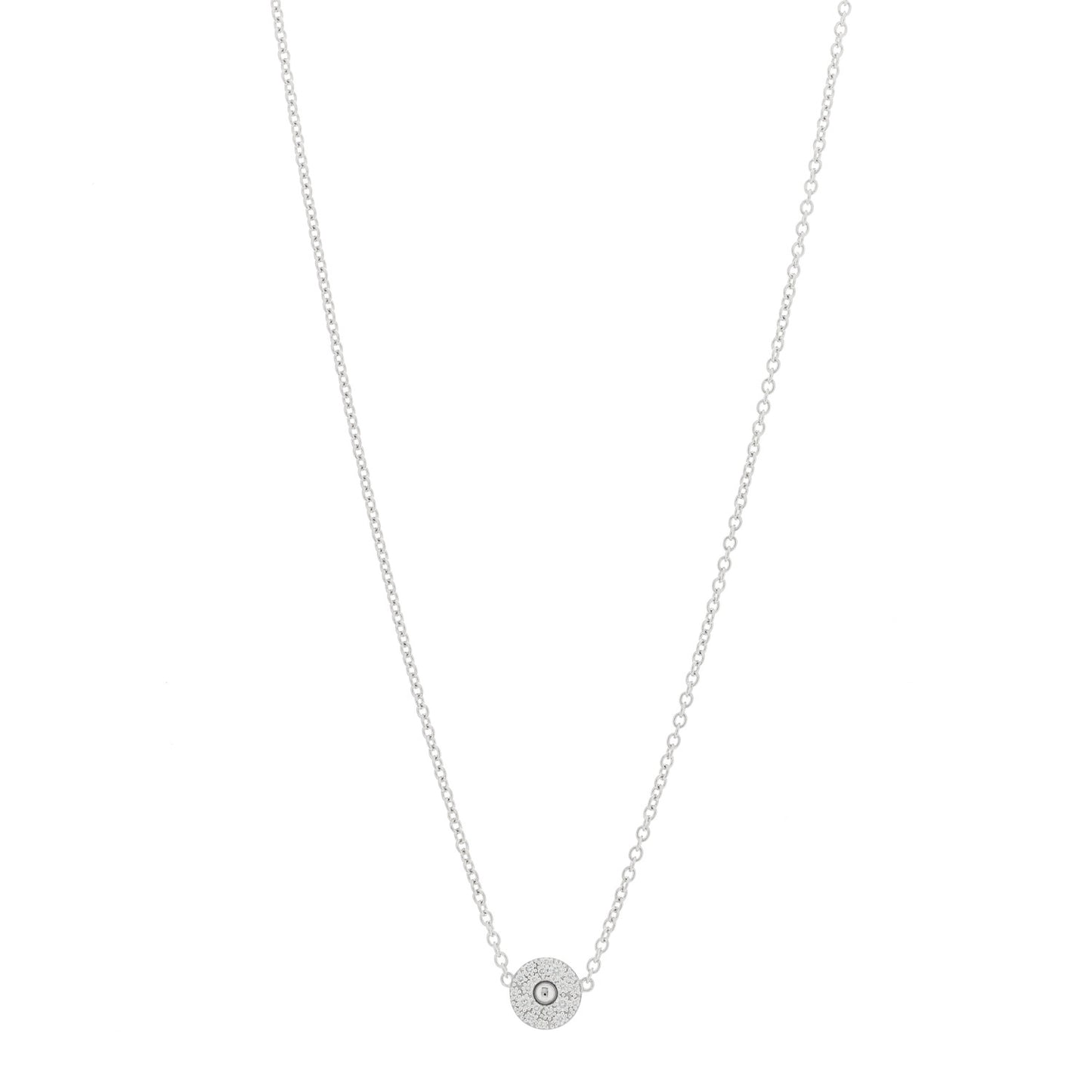 18K White Gold Diamond Pois Mois Circle Pendant Necklace