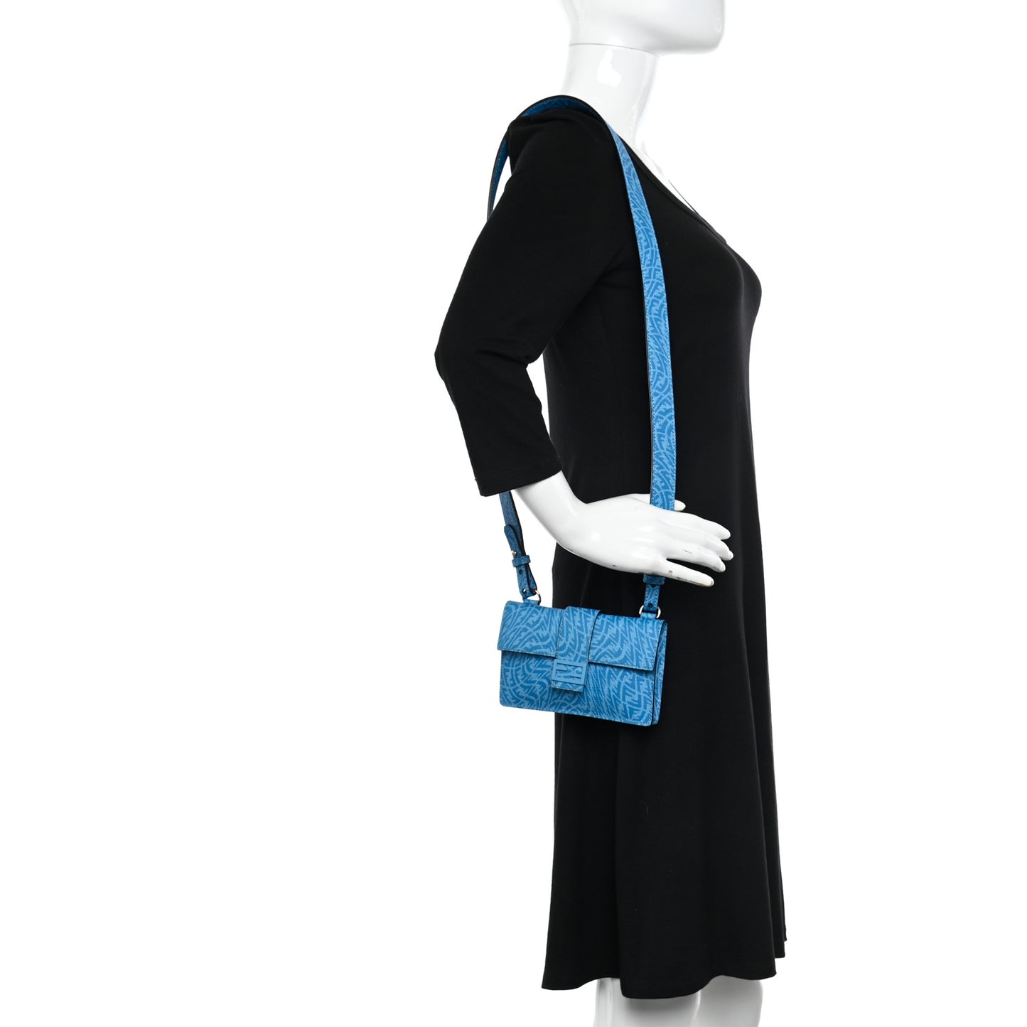 X SARAH COLEMAN Glazed Fabric Enamel Small FF Vertigo Baguette Belt Pouch Cyber Blue