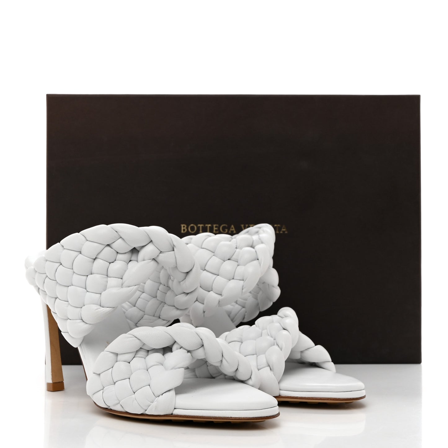 Nappa Twisted Padded Intrecciato Curve Slide Sandals 35.5 Optic White