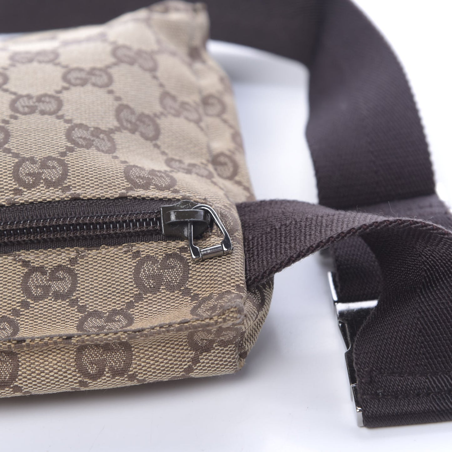 GG Monogram Double Pocket Belt Bag Dark Brown