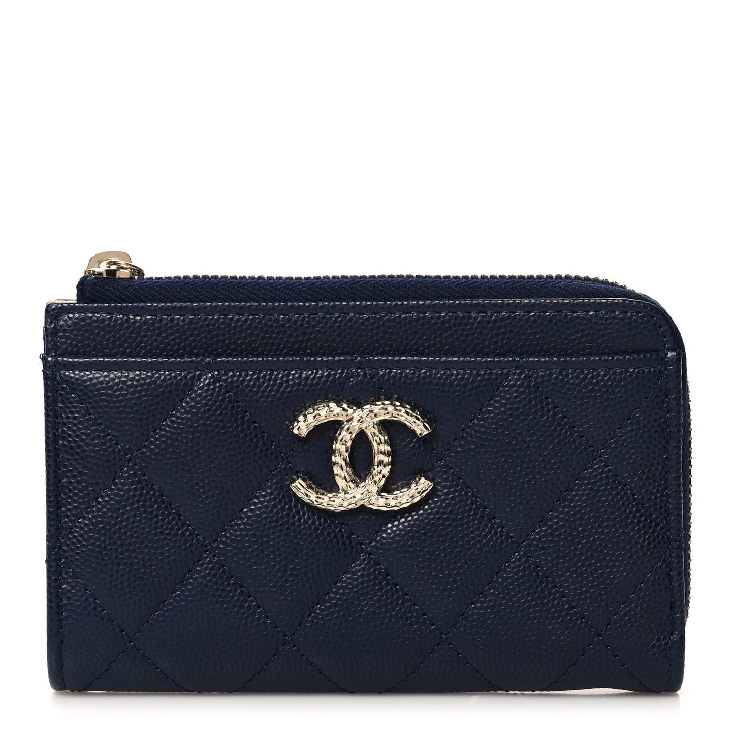 Caviar Quilted CC Zip Around Card Holder Blue
