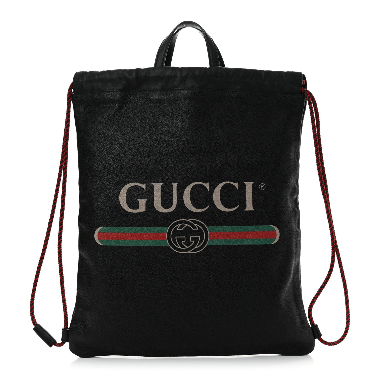 Calfskin Logo Drawstring Backpack Black