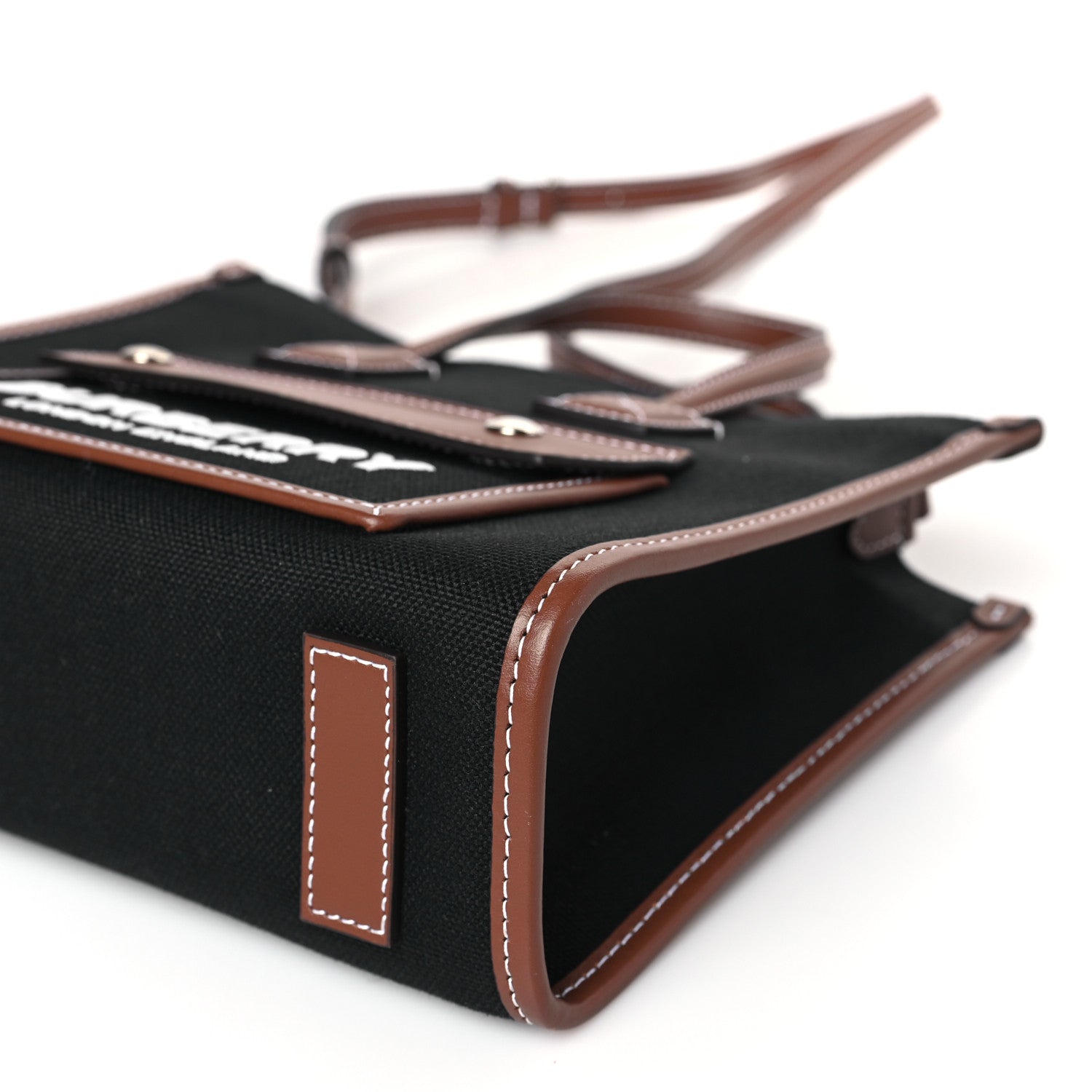 Burberry Canvas Smooth Calfskin Mini Two Tone Freya Tote Black Tan 9 of 9