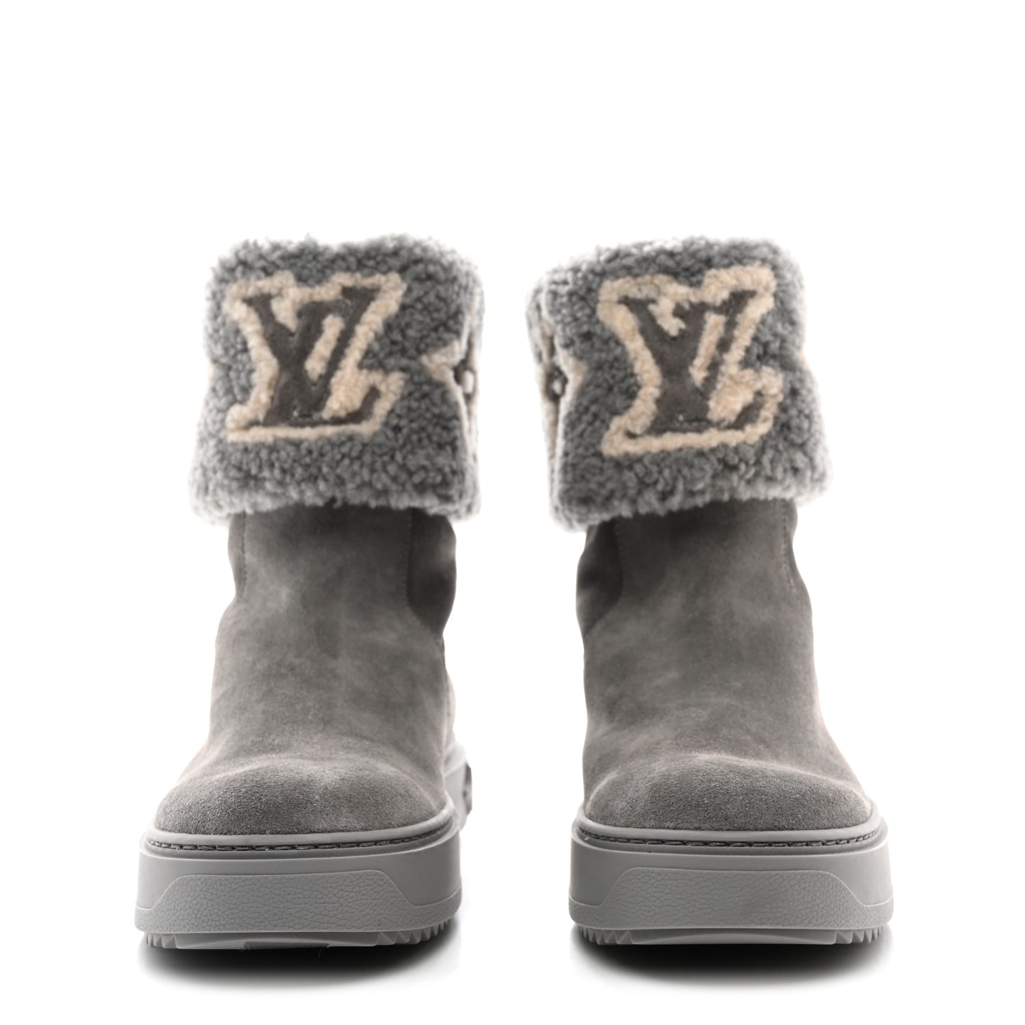 Suede Calfskin Shearling Snowdrop Flat Ankle Boot 39 Grey