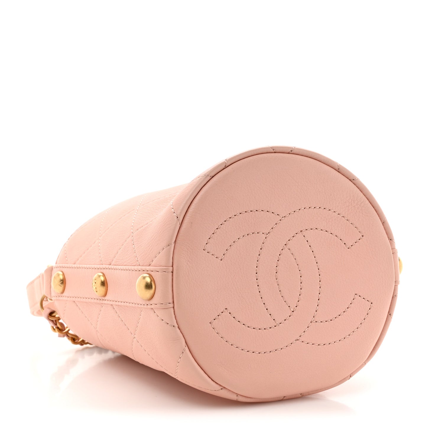 Calfskin Tweed Small CC Chain Bucket Drawstring Bag Light Pink