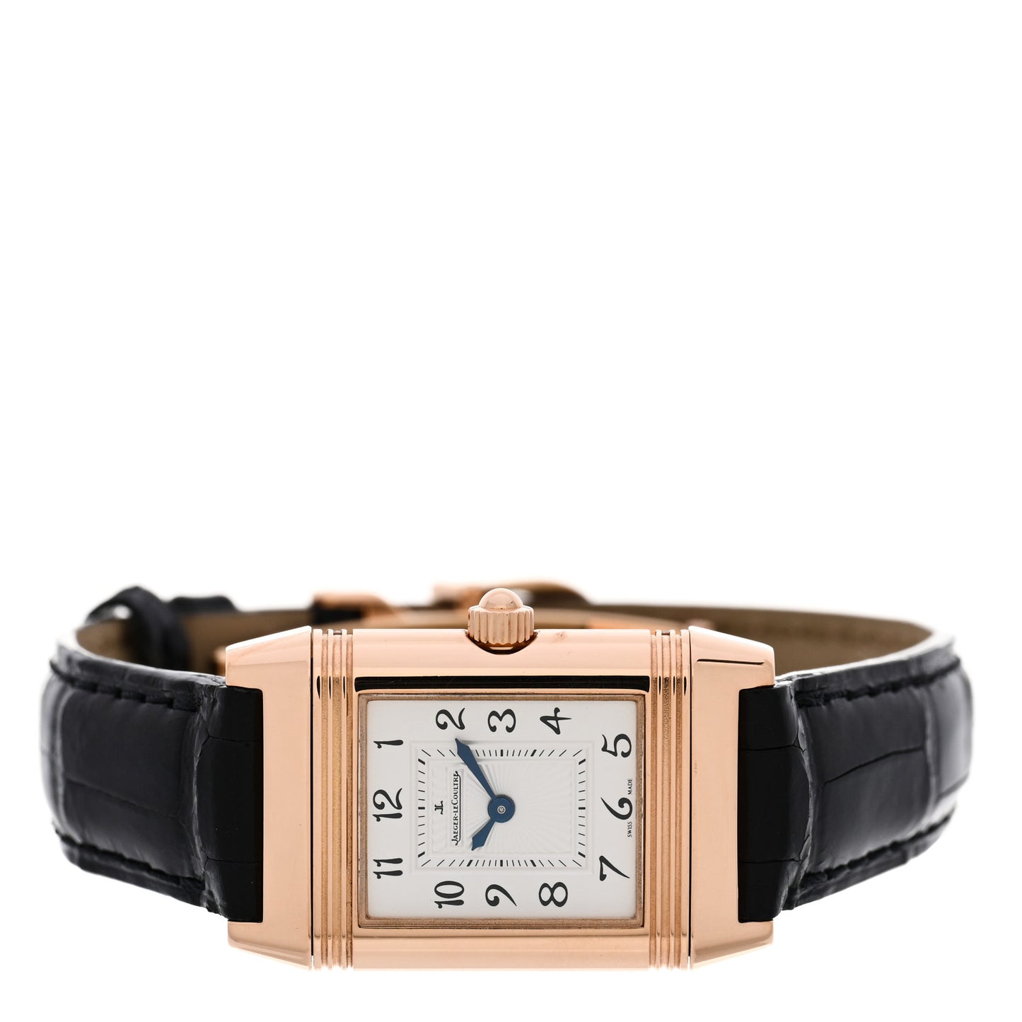 18K Rose Gold Alligator Diamond 33mm Reverso Classic Duetto Manual Winding Watch Black Q2662420