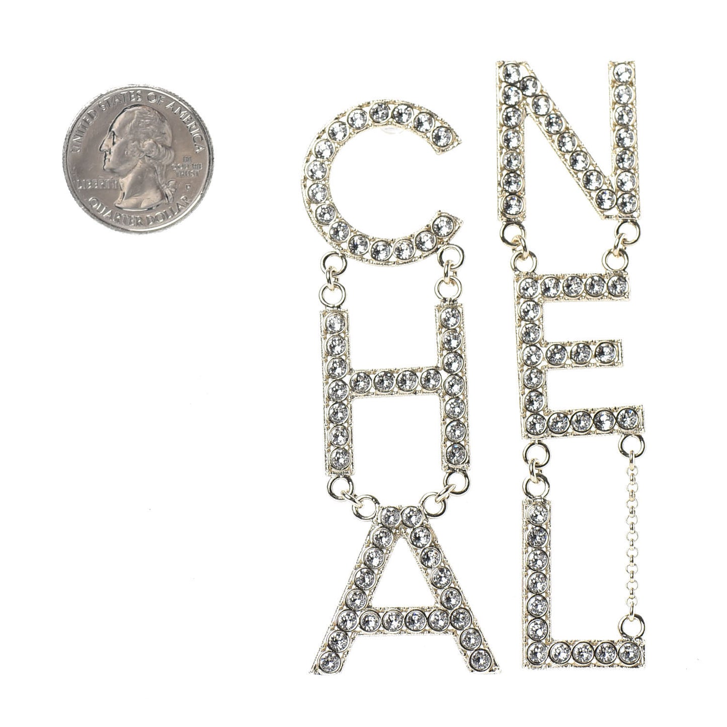 Crystal Cha-Nel Logo Drop Earrings Gold