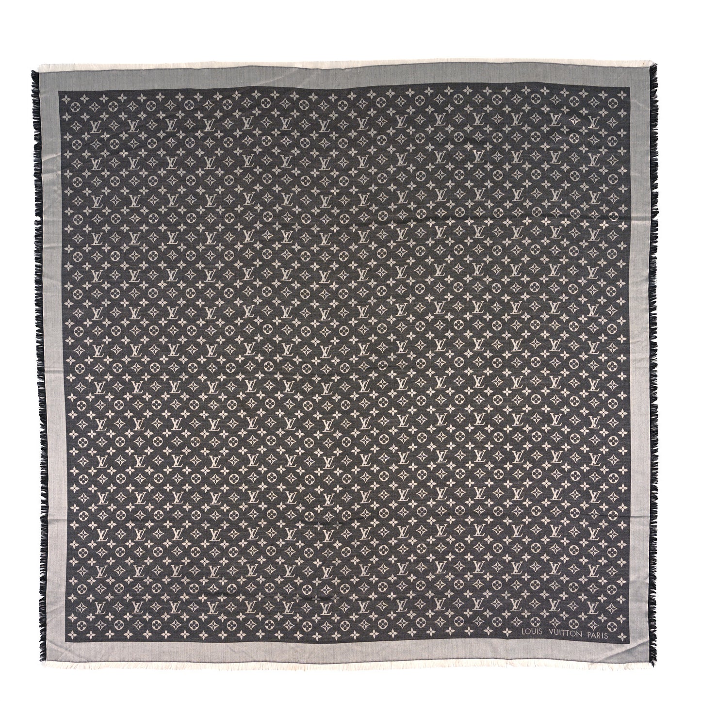 Silk Wool Monogram Denim Shawl Black