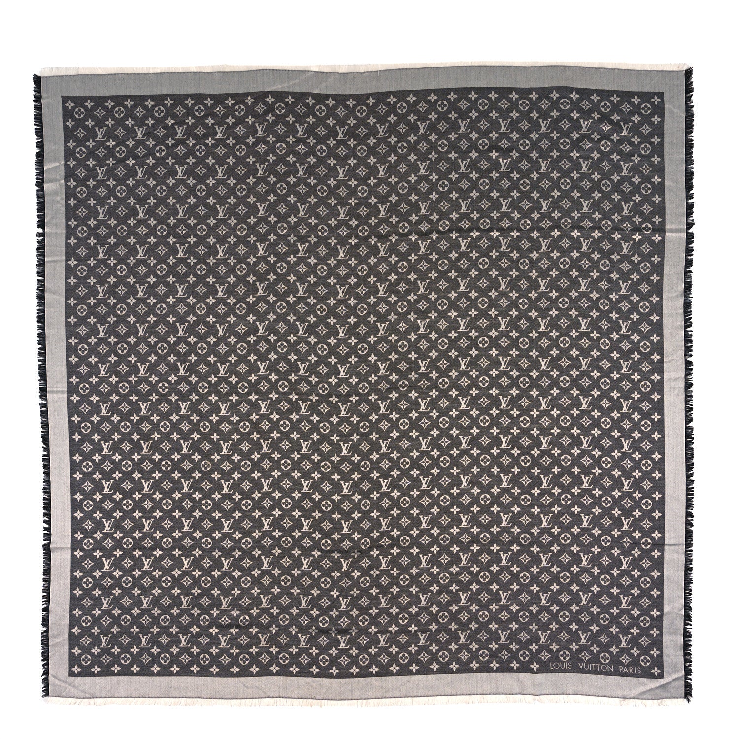 Louis Vuitton Silk Wool Monogram Denim Shawl Black 1 of 3