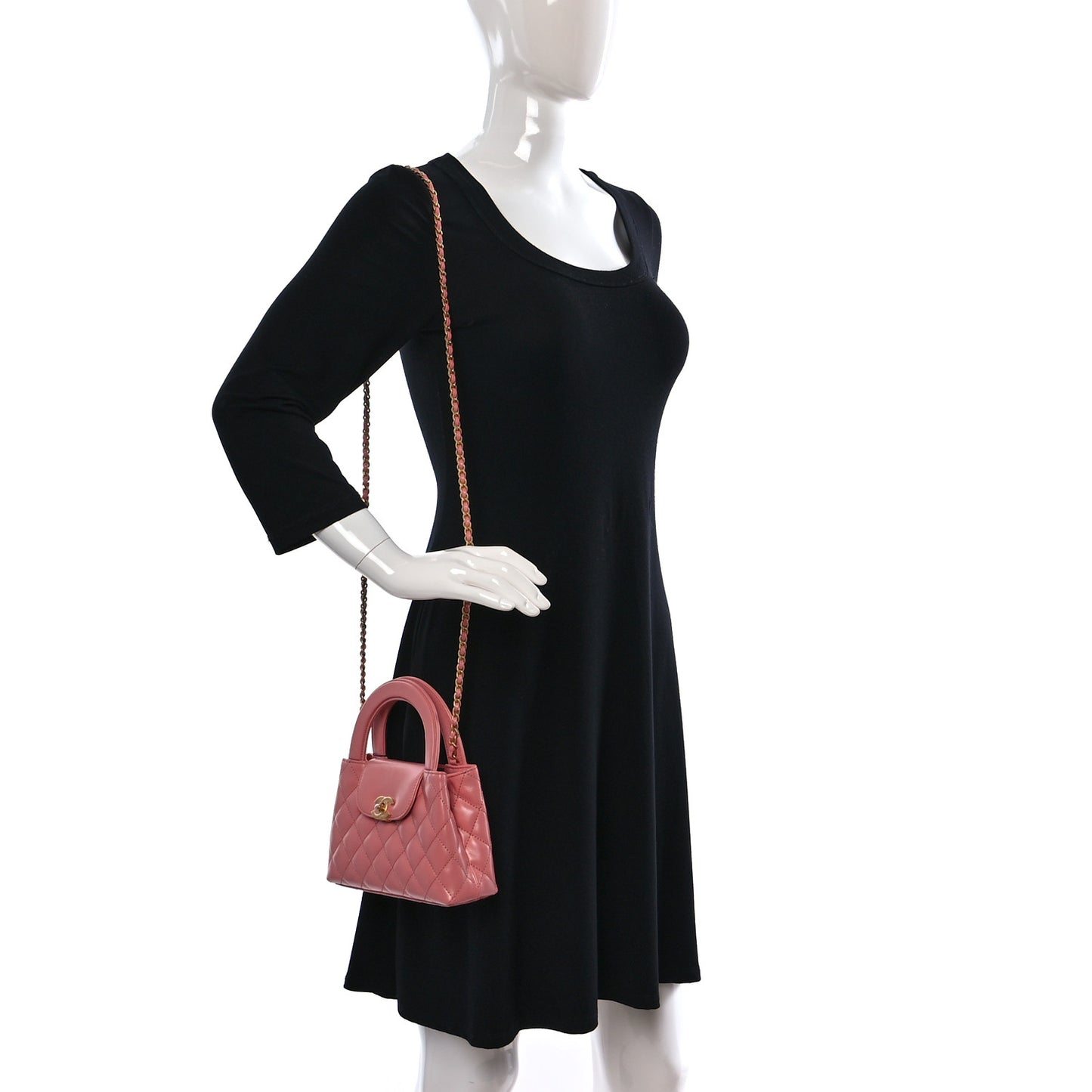 Shiny Aged Calfskin Quilted Nano Kelly Shopper Coral Pink