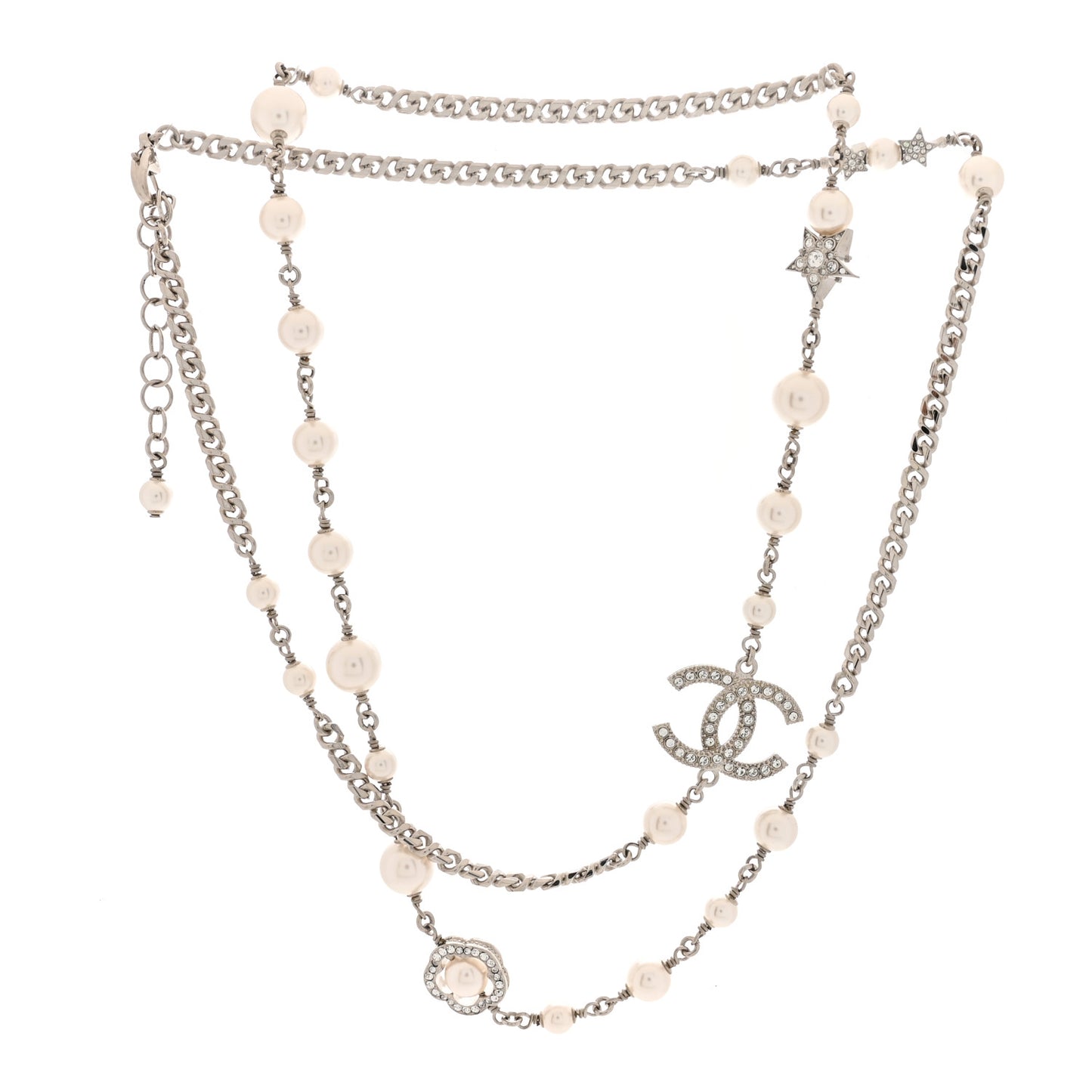 Pearl Crystal CC Starfall Necklace Silver